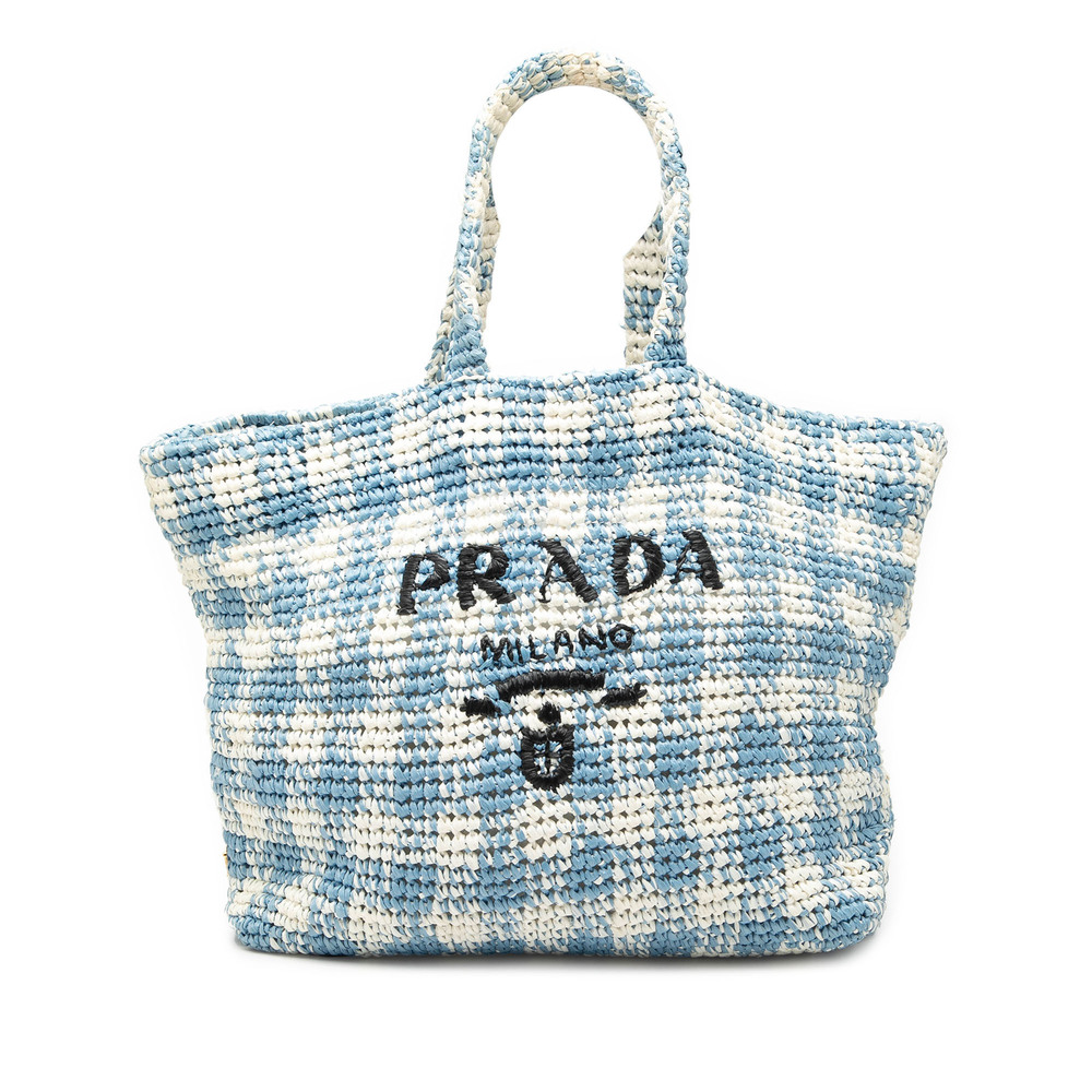 Prada Blue and White Woven Tote Bag